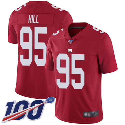 Men New York Giants #95 B.J. Hill Red Limited Red Inverted Legend 100th Season Football NFL Jersey